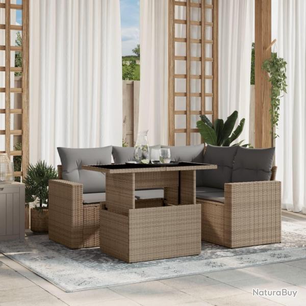 Salon de jardin avec coussins 5 pcs beige rsine tresse alsavelo