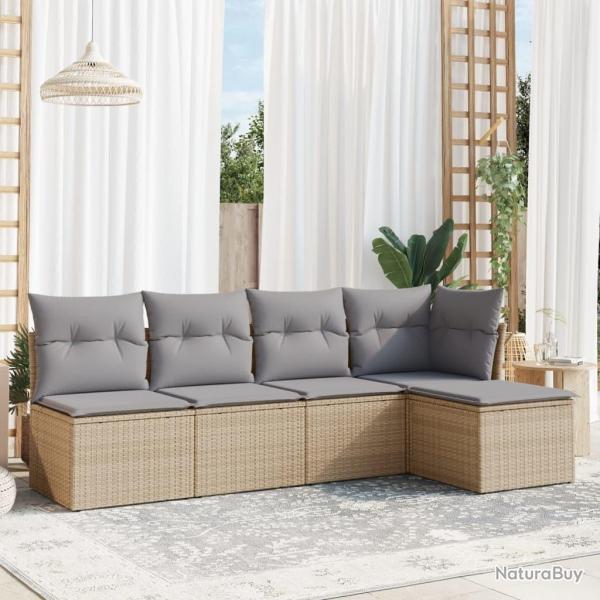Salon de jardin avec coussins 5 pcs beige rsine tresse alsavelo