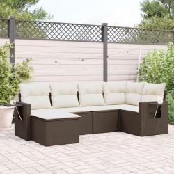 Salon de jardin avec coussins 6 pcs marron résine tressée alsavelo