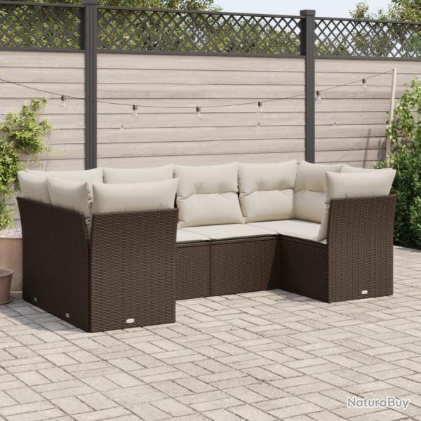 Salon de jardin avec coussins 6 pcs marron rsine tresse alsavelo