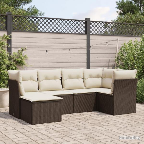 Salon de jardin avec coussins 6 pcs marron rsine tresse alsavelo