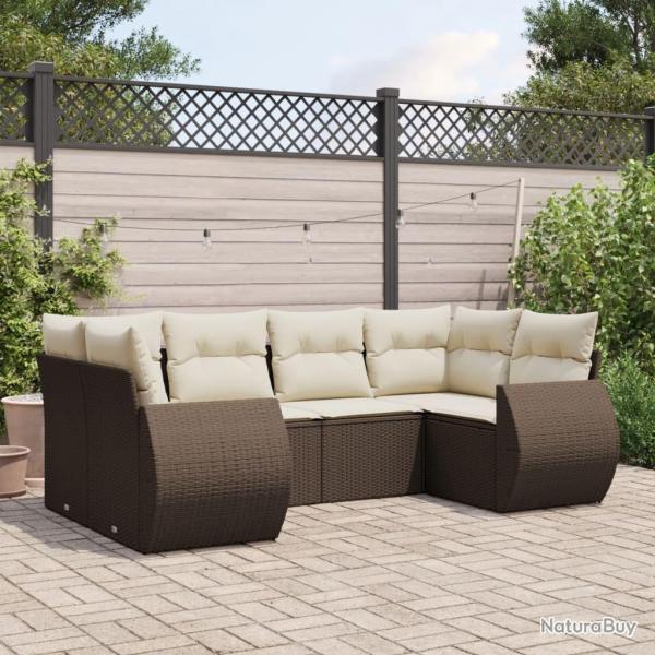 Salon de jardin avec coussins 6 pcs marron rsine tresse alsavelo