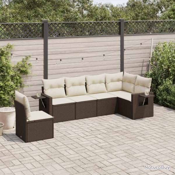 Salon de jardin avec coussins 6 pcs marron rsine tresse alsavelo