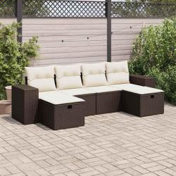 Salon de jardin avec coussins 6 pcs marron résine tressée alsavelo
