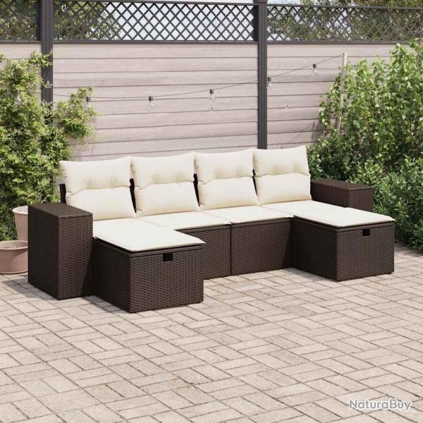 Salon de jardin avec coussins 6 pcs marron rsine tresse alsavelo