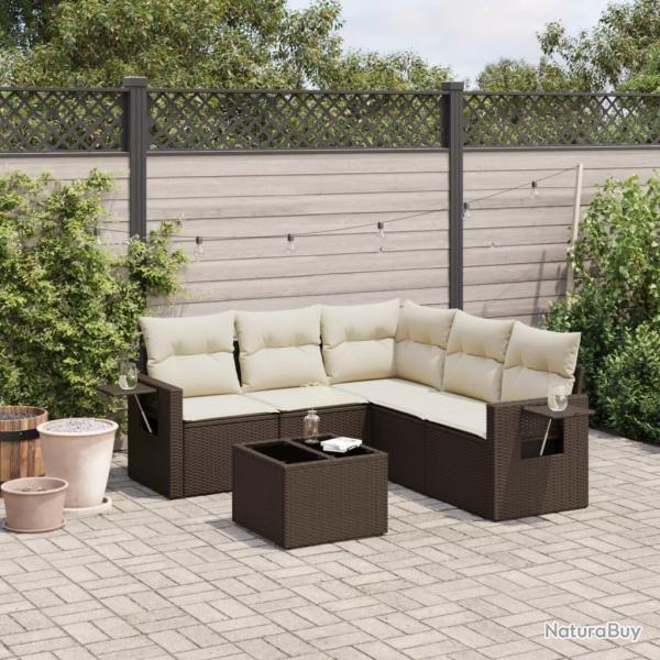 Salon de jardin avec coussins 6 pcs marron rsine tresse alsavelo