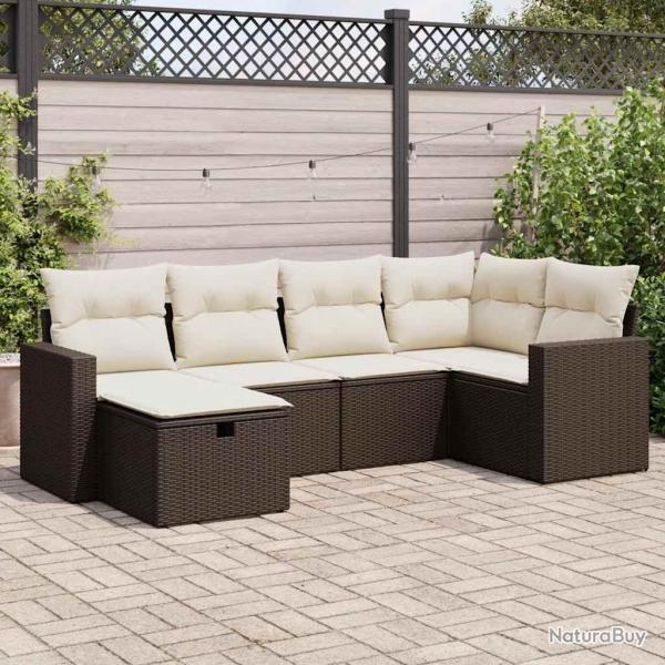 Salon de jardin avec coussins 6 pcs marron rsine tresse alsavelo