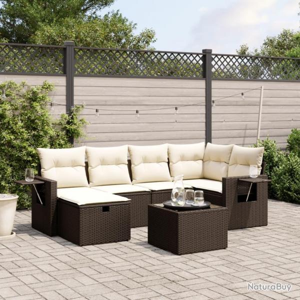 Salon de jardin avec coussins 6 pcs marron rsine tresse alsavelo