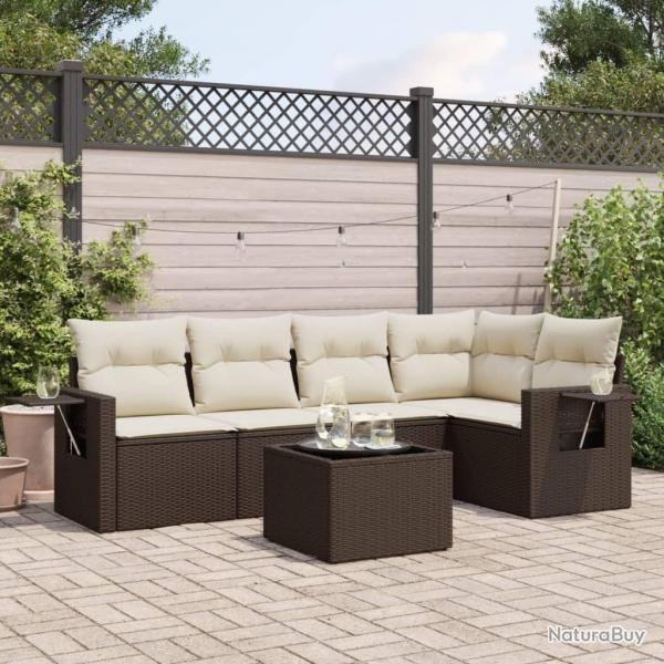 Salon de jardin avec coussins 6 pcs marron rsine tresse alsavelo