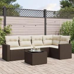 Salon de jardin avec coussins 6 pcs marron résine tressée alsavelo