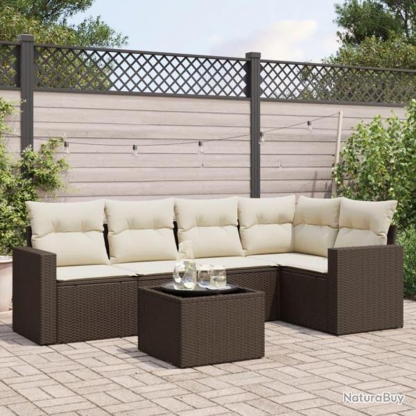Salon de jardin avec coussins 6 pcs marron rsine tresse alsavelo