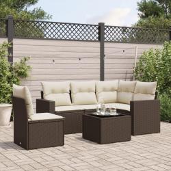 Salon de jardin avec coussins 6 pcs marron résine tressée alsavelo