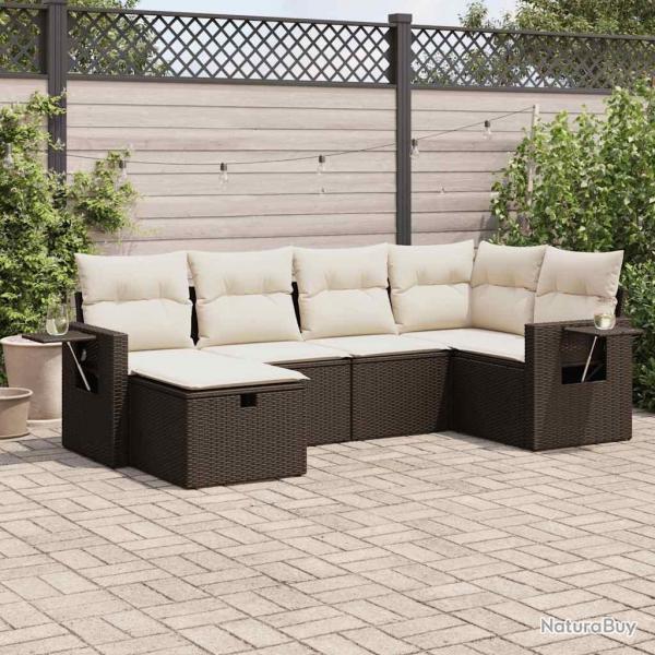 Salon de jardin avec coussins 6 pcs marron rsine tresse alsavelo