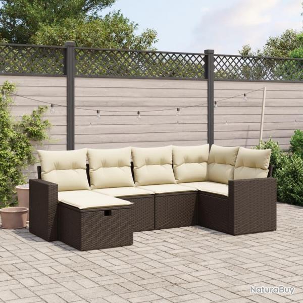 Salon de jardin avec coussins 6 pcs marron rsine tresse alsavelo