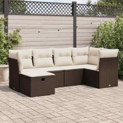 Salon de jardin avec coussins 6 pcs marron résine tressée alsavelo