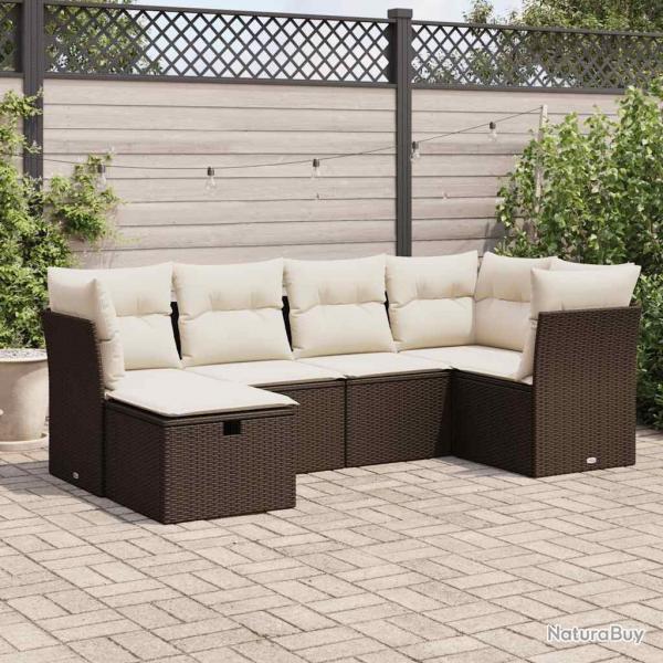 Salon de jardin avec coussins 6 pcs marron rsine tresse alsavelo