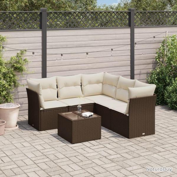 Salon de jardin avec coussins 6 pcs marron rsine tresse alsavelo