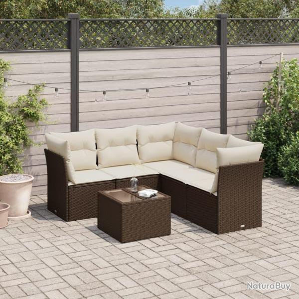 Salon de jardin avec coussins 6 pcs marron rsine tresse alsavelo
