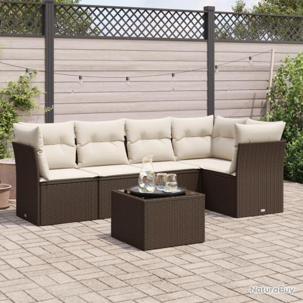 Salon de jardin avec coussins 6 pcs marron rsine tresse alsavelo