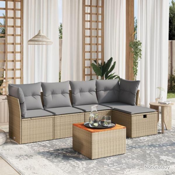 Salon de jardin avec coussins 6pcs mlange beige rsine tresse alsavelo