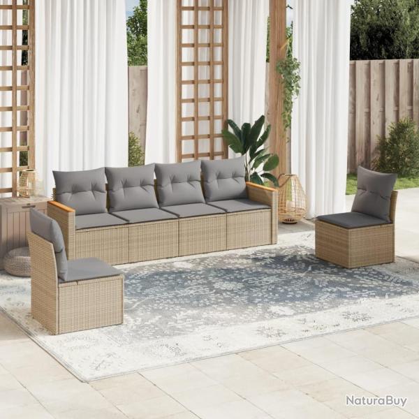 Salon de jardin avec coussins 6pcs mlange beige rsine tresse alsavelo