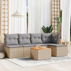 Salon de jardin avec coussins 6pcs mélange beige résine tressée alsavelo