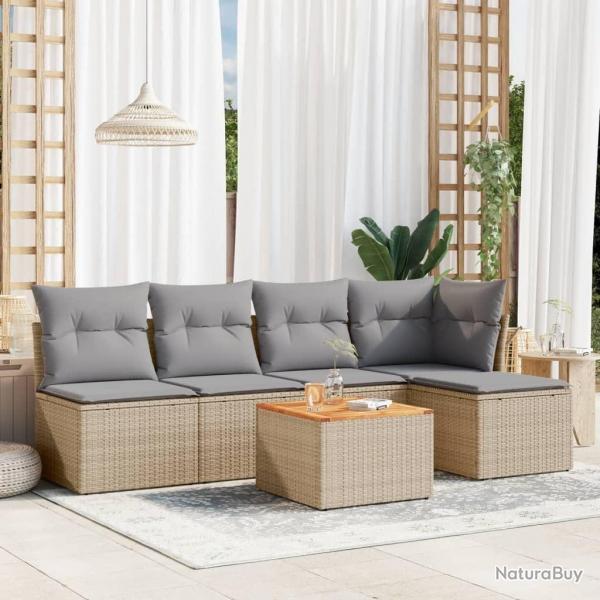 Salon de jardin avec coussins 6pcs mlange beige rsine tresse alsavelo