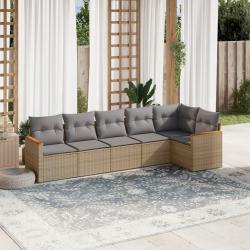Salon de jardin avec coussins 6pcs mélange beige résine tressée alsavelo