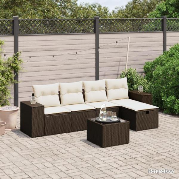 Salon de jardin avec coussins 6 pcs marron rsine tresse alsavelo