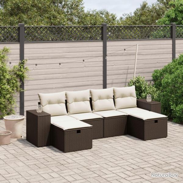 Salon de jardin avec coussins 6 pcs marron rsine tresse alsavelo