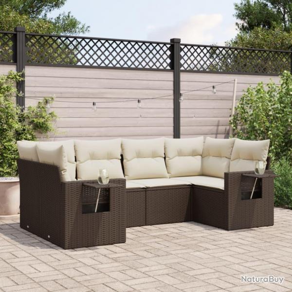 Salon de jardin avec coussins 6 pcs marron rsine tresse alsavelo