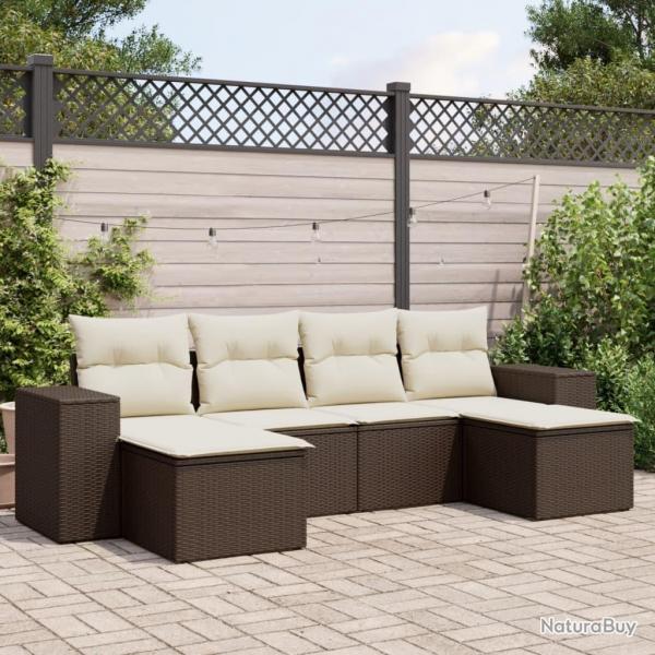 Salon de jardin avec coussins 6 pcs marron rsine tresse alsavelo