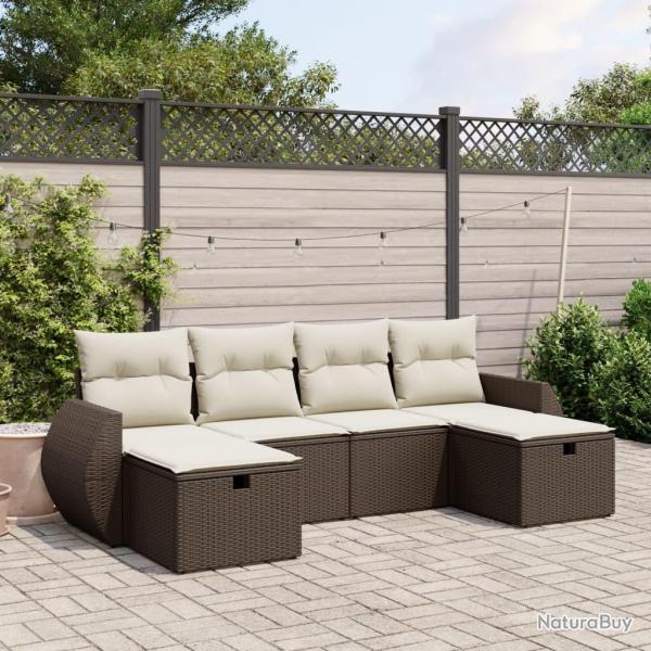 Salon de jardin avec coussins 6 pcs marron rsine tresse alsavelo