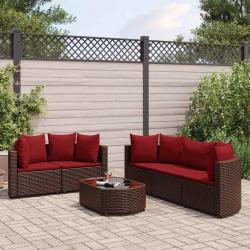 Salon de jardin avec coussins 6 pcs marron résine tressée alsavelo
