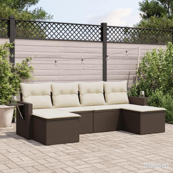 Salon de jardin avec coussins 6 pcs marron rsine tresse alsavelo