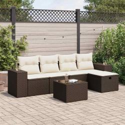 Salon de jardin avec coussins 6 pcs marron résine tressée alsavelo