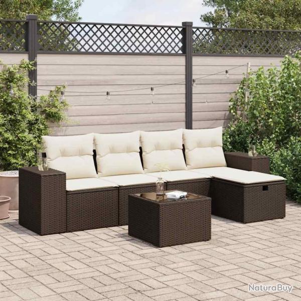 Salon de jardin avec coussins 6 pcs marron rsine tresse alsavelo
