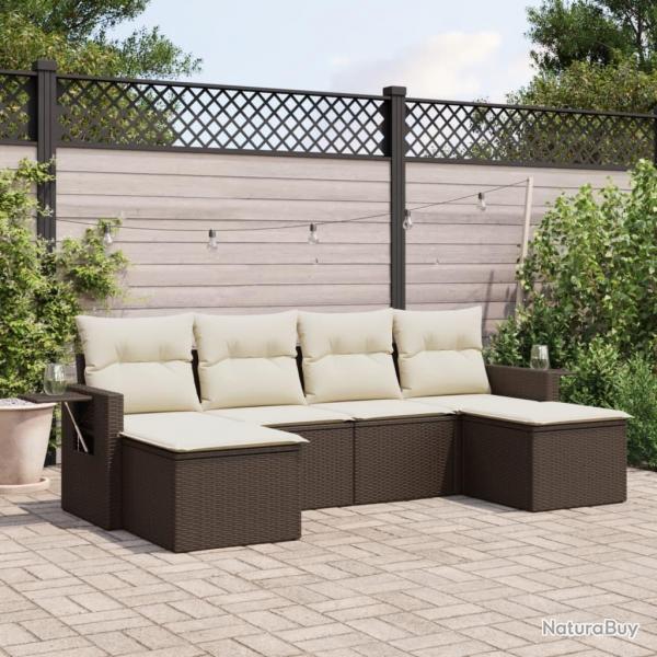 Salon de jardin avec coussins 6 pcs marron rsine tresse alsavelo