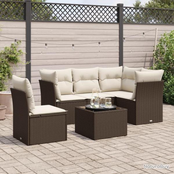 Salon de jardin avec coussins 6 pcs marron rsine tresse alsavelo