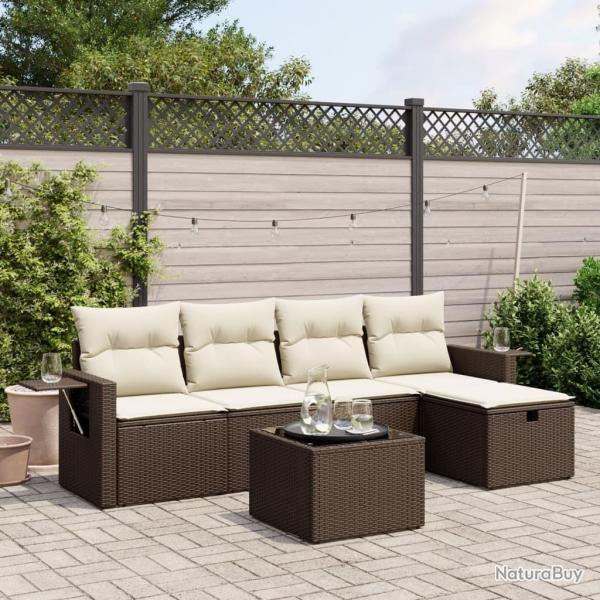Salon de jardin avec coussins 6 pcs marron rsine tresse alsavelo