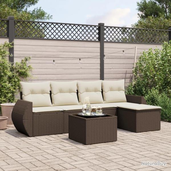 Salon de jardin avec coussins 6 pcs marron rsine tresse alsavelo