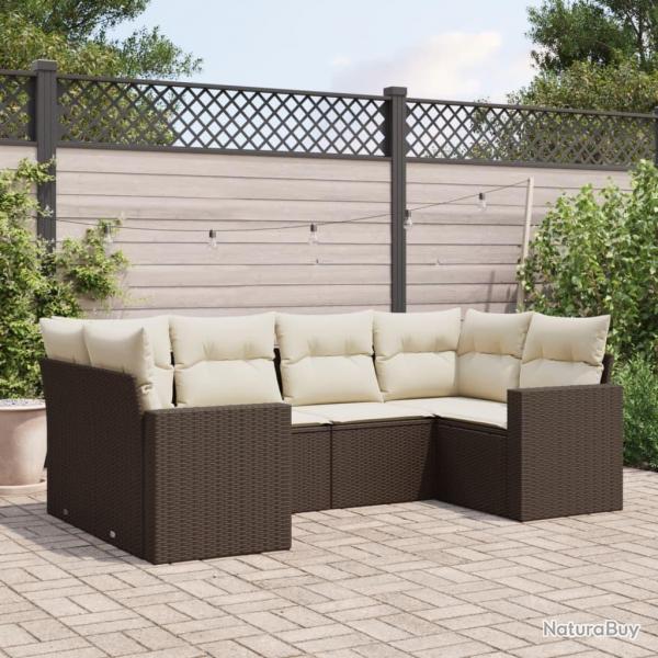 Salon de jardin avec coussins 6 pcs marron rsine tresse alsavelo