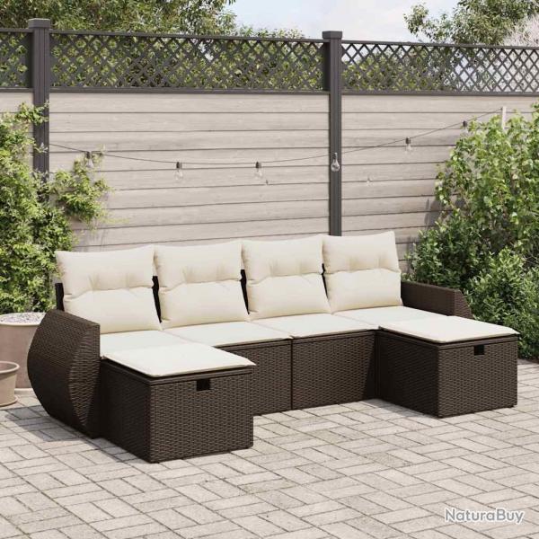 Salon de jardin avec coussins 6 pcs marron rsine tresse alsavelo