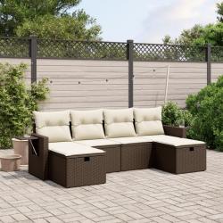 Salon de jardin avec coussins 6 pcs marron résine tressée alsavelo