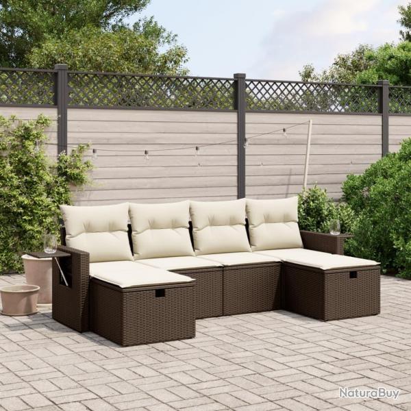 Salon de jardin avec coussins 6 pcs marron rsine tresse alsavelo