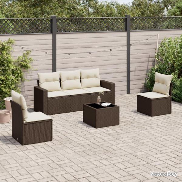 Salon de jardin avec coussins 6 pcs marron rsine tresse alsavelo