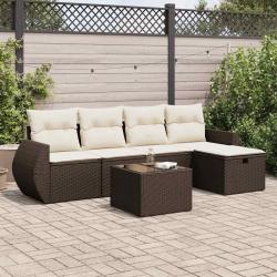 Salon de jardin avec coussins 6 pcs marron résine tressée alsavelo
