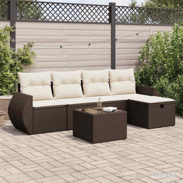Salon de jardin avec coussins 6 pcs marron rsine tresse alsavelo