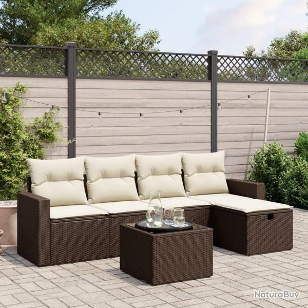 Salon de jardin avec coussins 6 pcs marron rsine tresse alsavelo