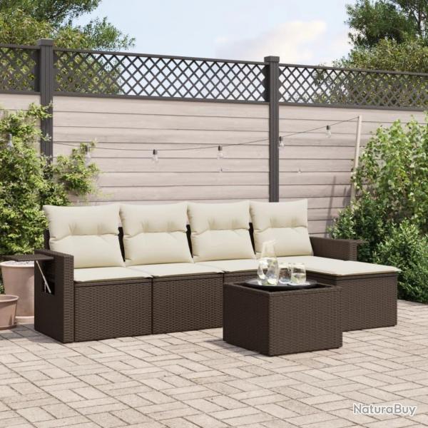 Salon de jardin avec coussins 6 pcs marron rsine tresse alsavelo